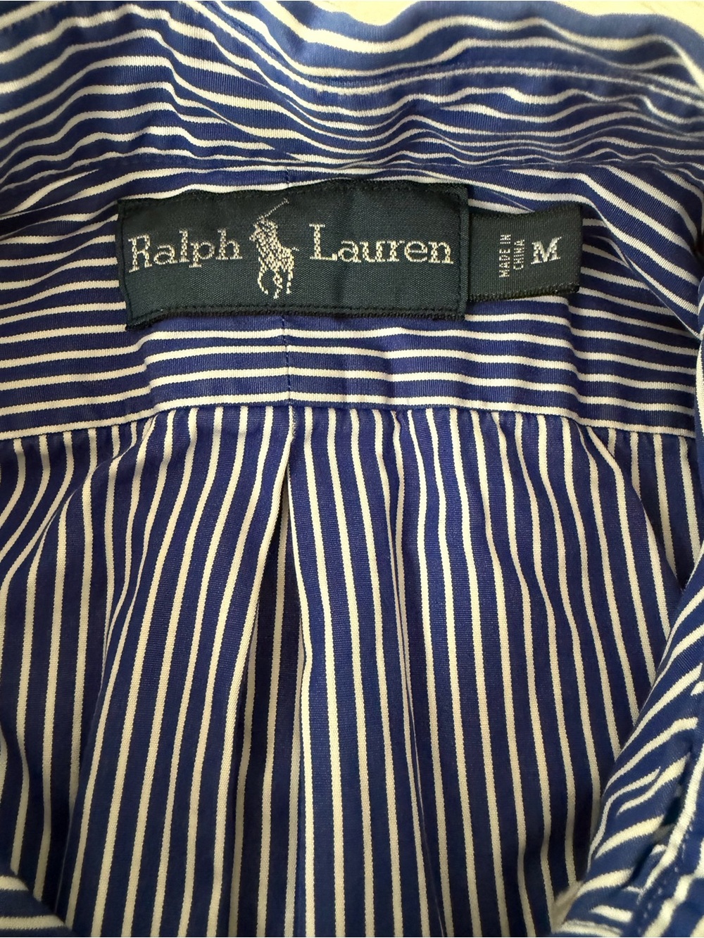 Ralph Lauren Striped Button Down Shirt Medium Blue White Yellow Pony Cotton EUC - Picture 2 of 9
